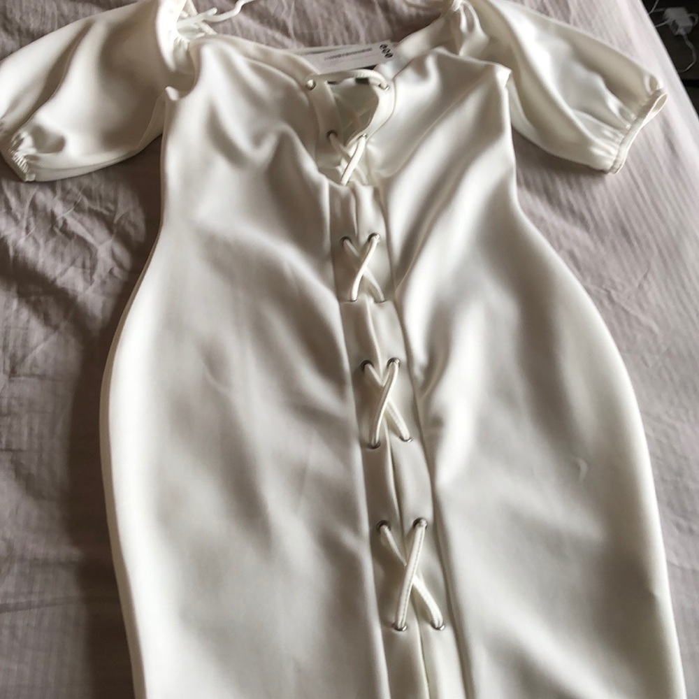 Off the shoulder puff ball sleeve eyelet dress
